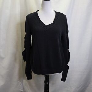 Ruby Moon Black Knit Sweater with Peekaboo Cutout Sleeves Size Medium
